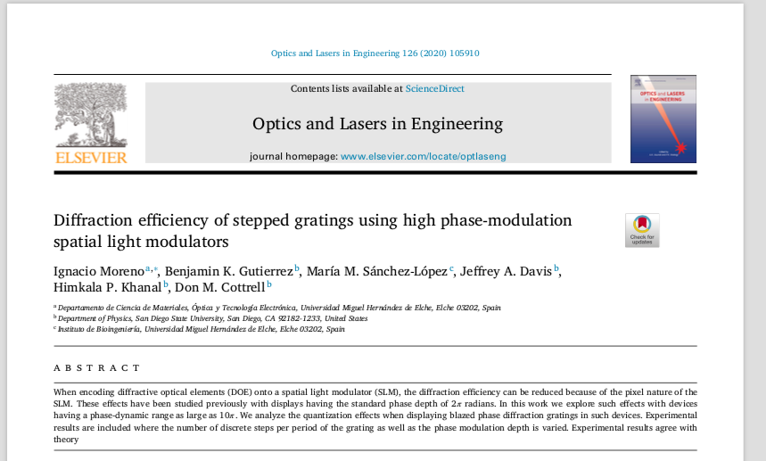 Optics and Lasers in Engineering paper screenshot