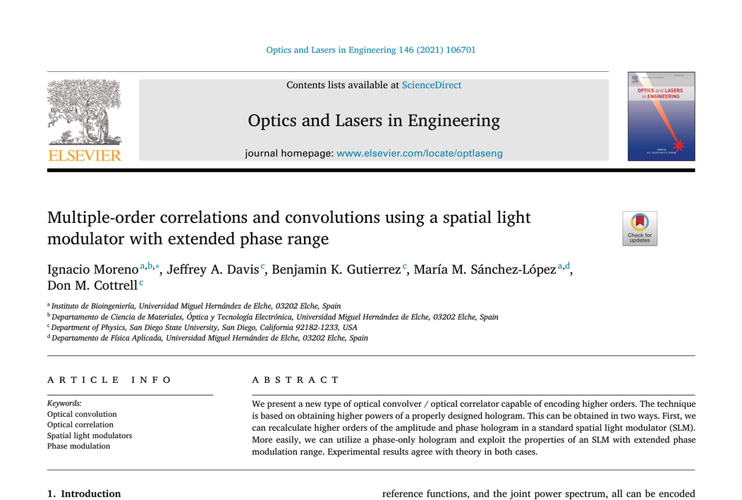 Optics and Lasers in Engineering paper screenshot