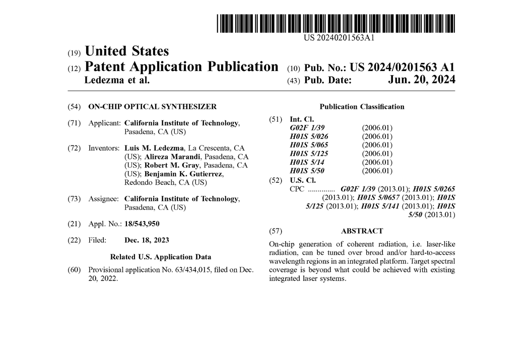 US patent application 20240201563 first page