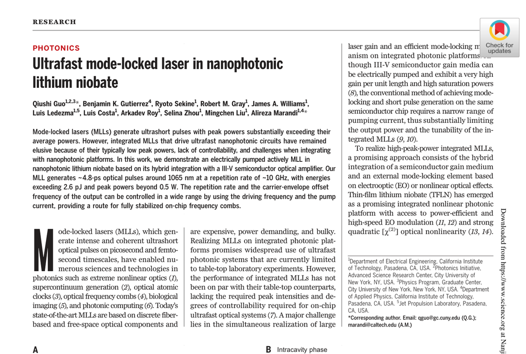 Science paper first page, ultrafast mode-locked laser