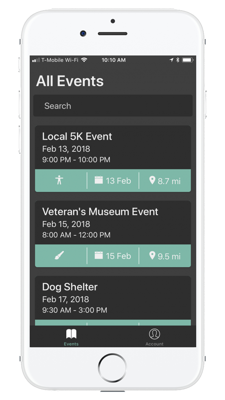 Mobile event search